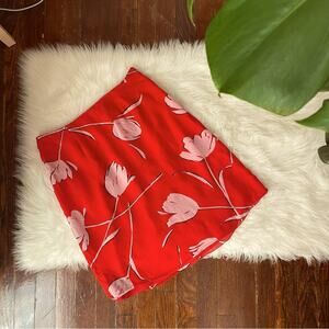 Red & White Tulip Print Floral Skirt Flowy